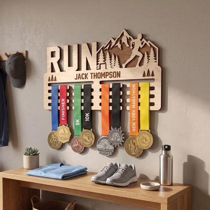 Rustic Wood Running Medal Hanger – Personalized Race Medal Display