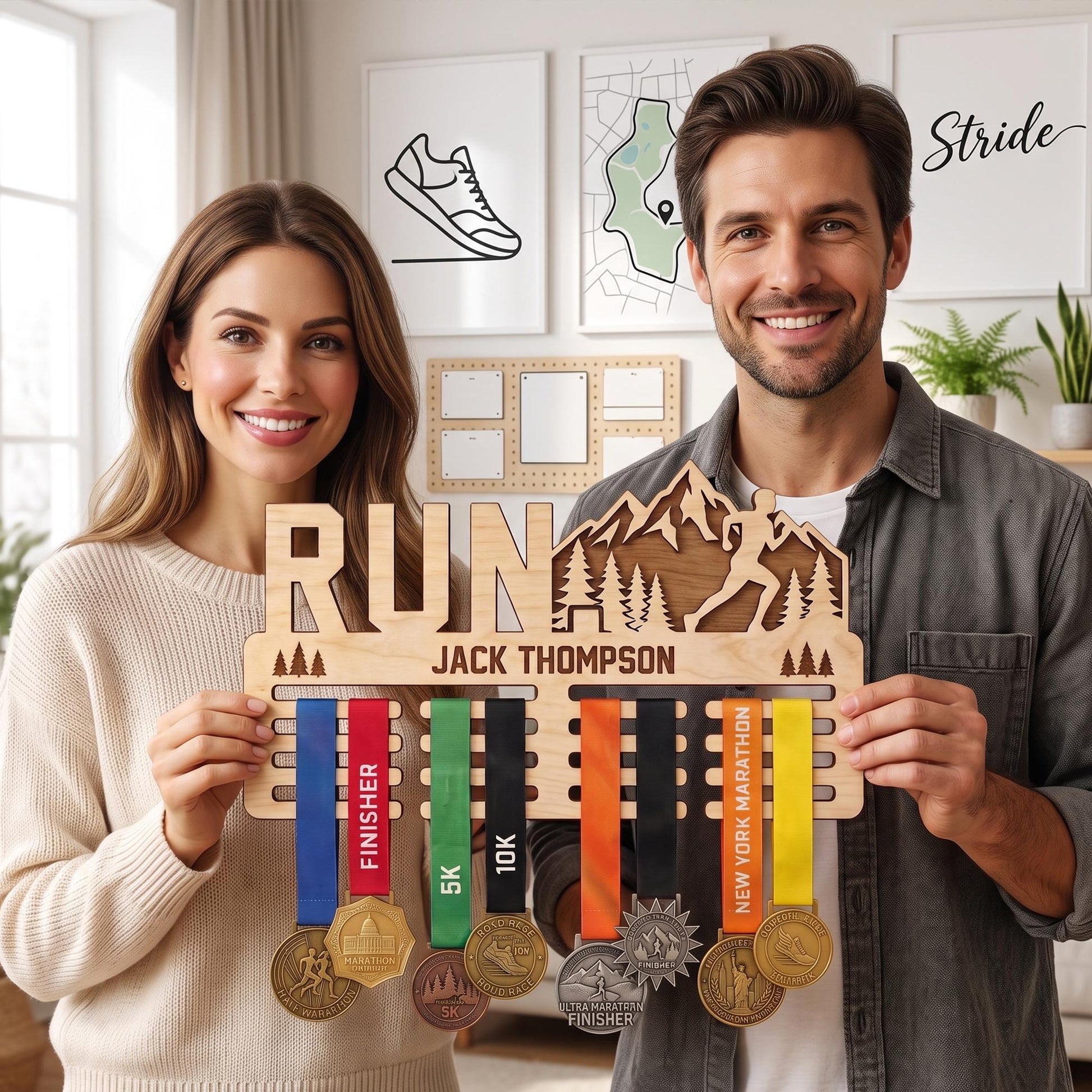 Rustic Wood Running Medal Hanger – Personalized Race Medal Display