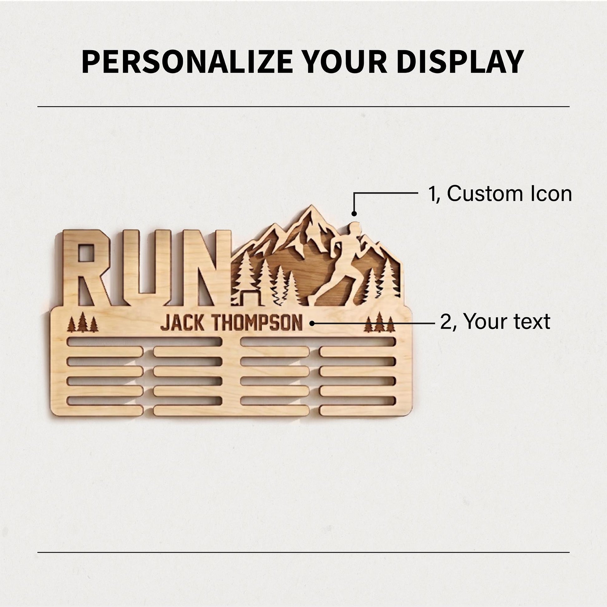 Rustic Wood Running Medal Hanger – Personalized Race Medal Display