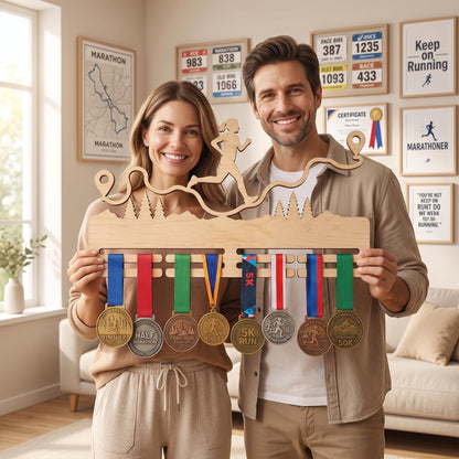 Compact Running Medal Hanger – Small Wood Runner Medal Display
