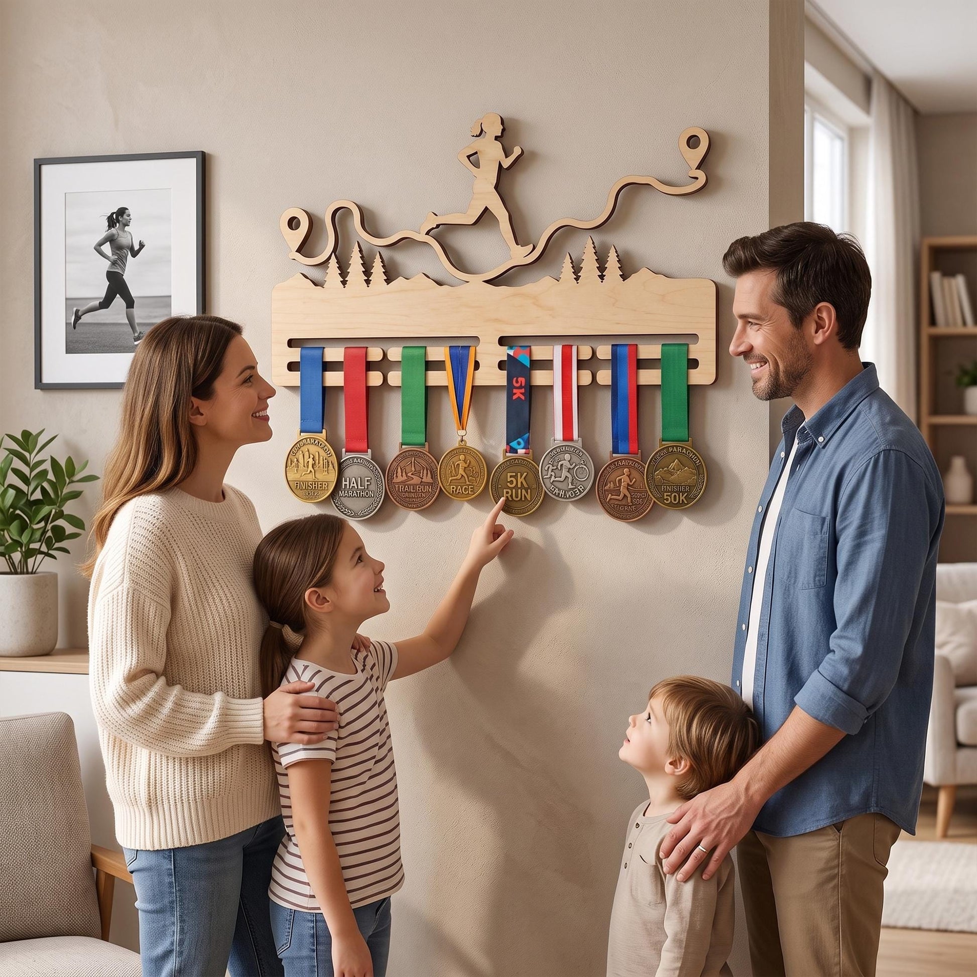Compact Running Medal Hanger – Small Wood Runner Medal Display