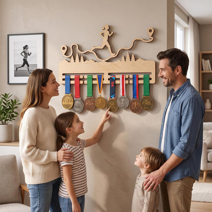 Compact Running Medal Hanger – Small Wood Runner Medal Display