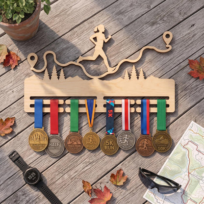 Compact Running Medal Hanger – Small Wood Runner Medal Display