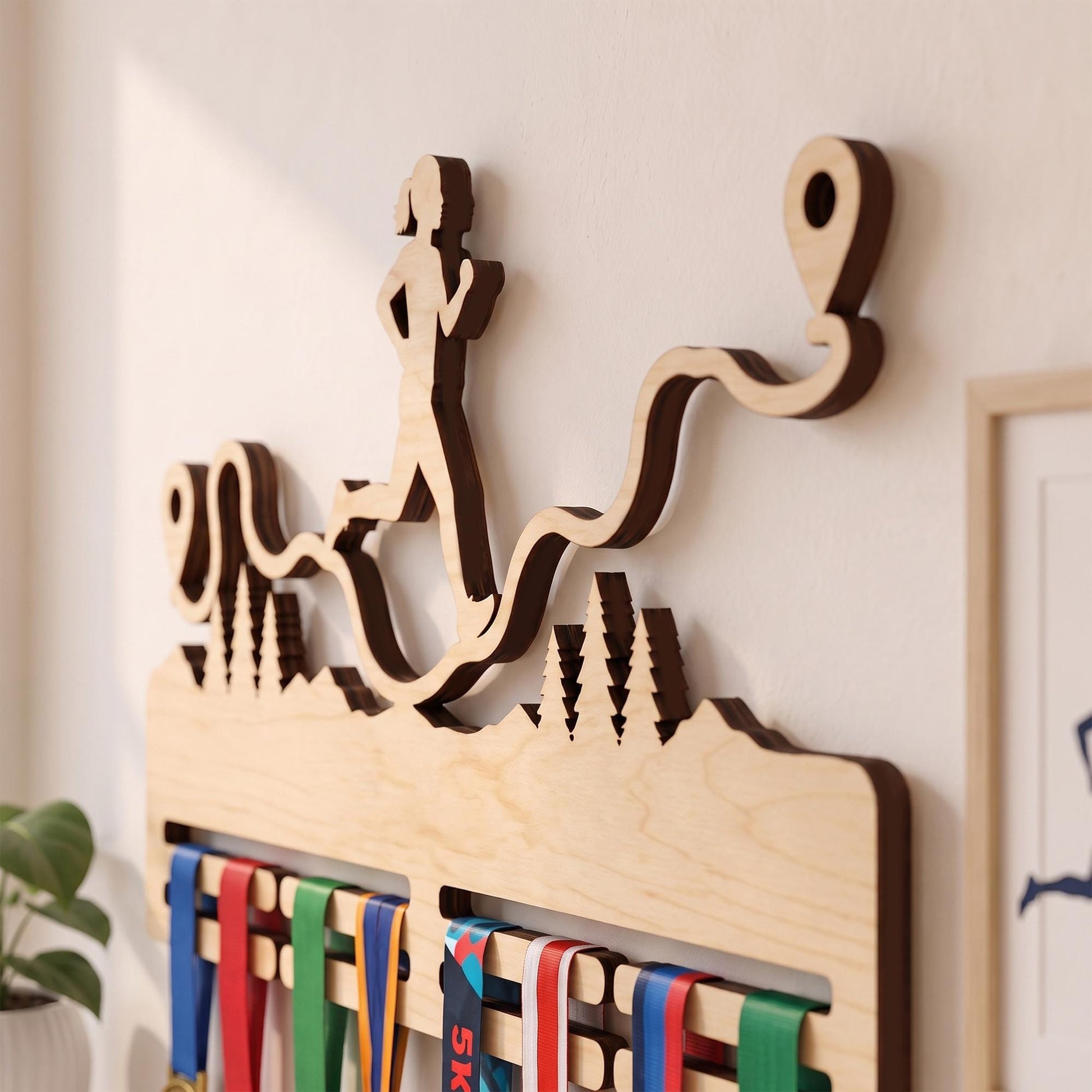 Compact Running Medal Hanger – Small Wood Runner Medal Display