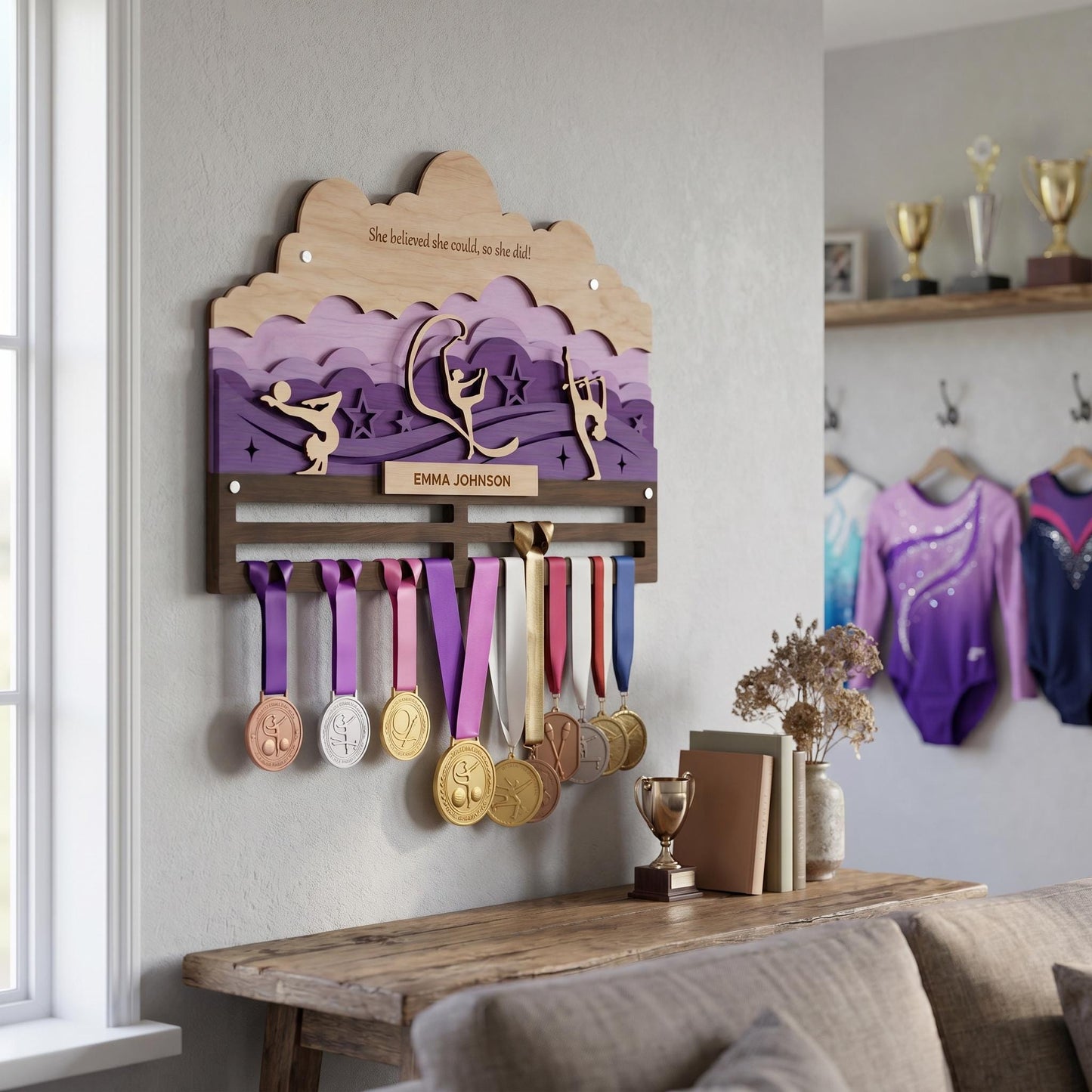 Gymnastics Medal Holder Personalized – Custom Gymnast Medal Hanger with Name