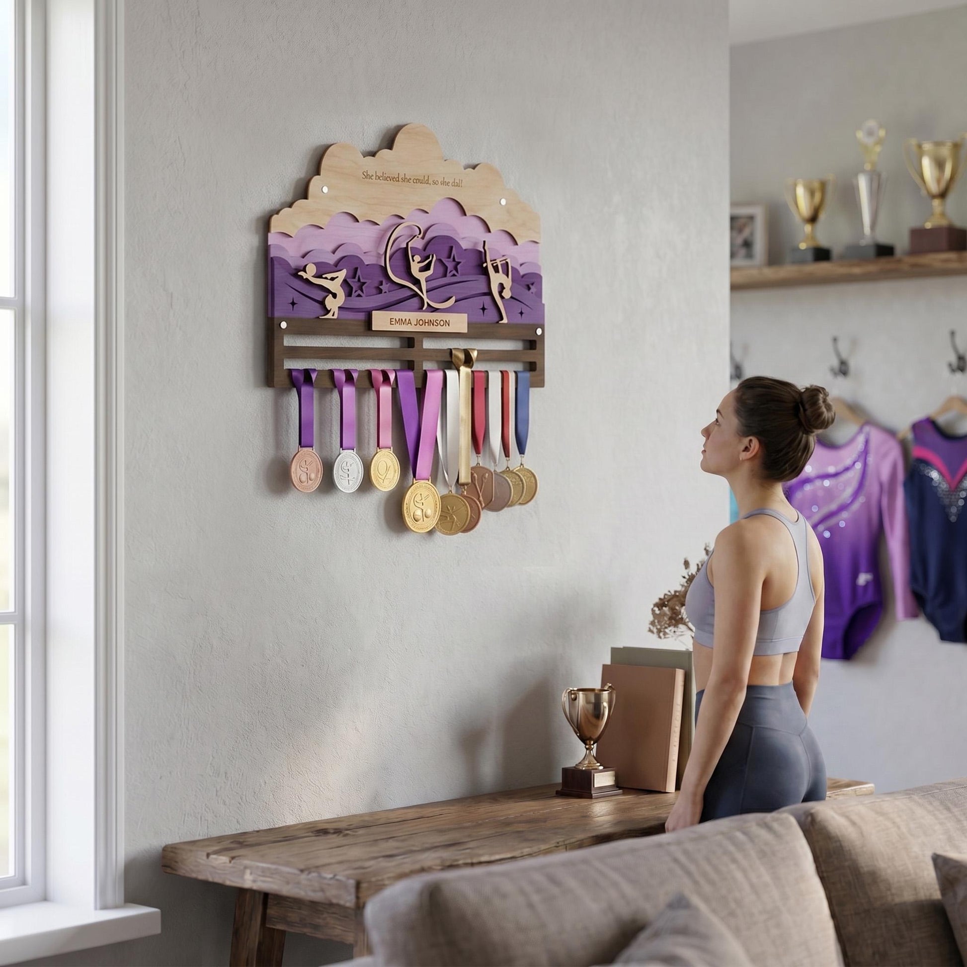 Gymnastics Medal Holder Personalized – Custom Gymnast Medal Hanger with Name
