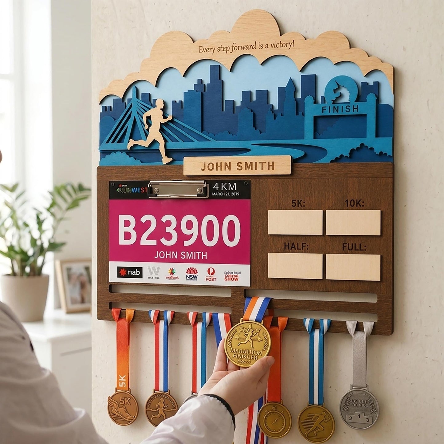 Boston 26.2 Runner Medal Holder – Race Bib Display & PR Tracker