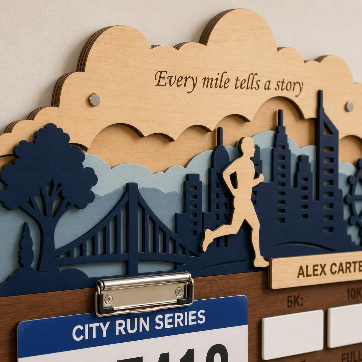 Name Medal Hanger for Runners – Personalized Running Medal Holder with Race Bib Display &