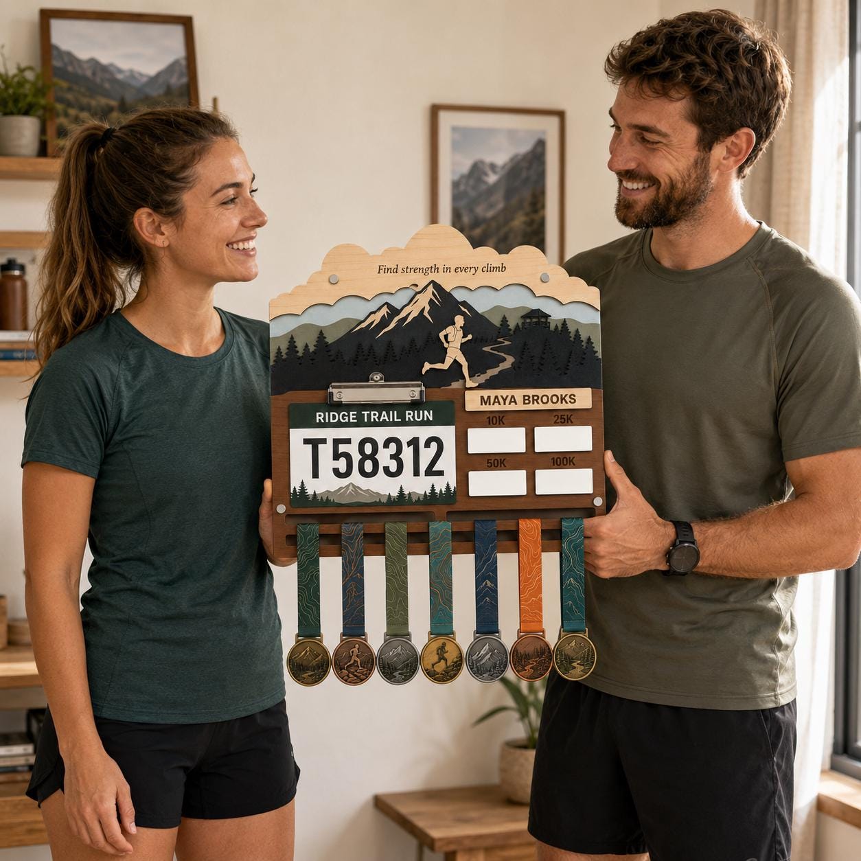 Trail Running Medal Holder with Race Bib Display – 50K Trail Race Medal Hanger