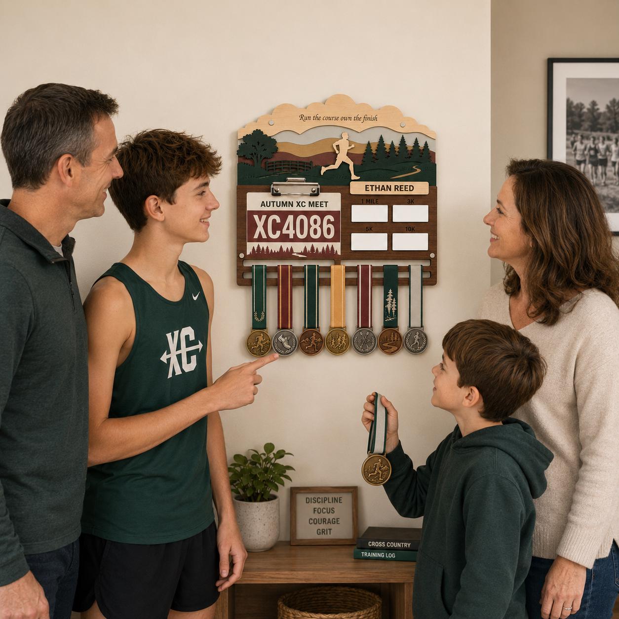 Cross Country Medal Holder with Race Bib Display – XC Track and Field Medal Hanger