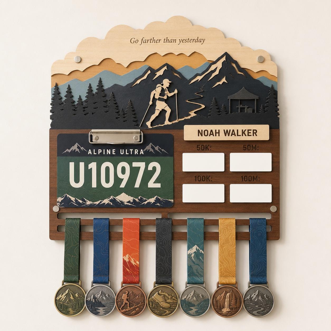 Ultra Runner Medal Holder with Race Bib Display – 100K 100 Mile Ultramarathon Medal Hanger