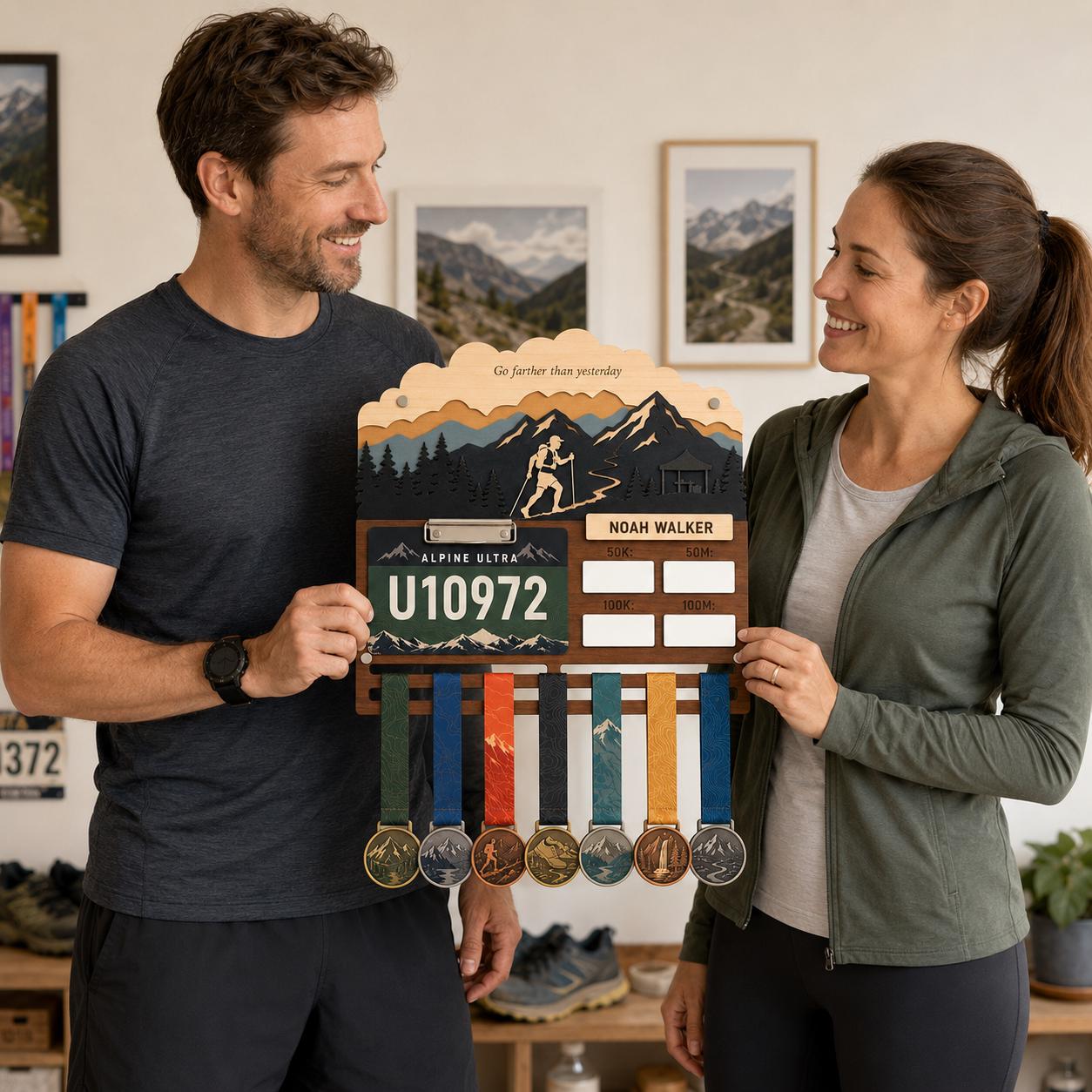Ultra Runner Medal Holder with Race Bib Display – 100K 100 Mile Ultramarathon Medal Hanger