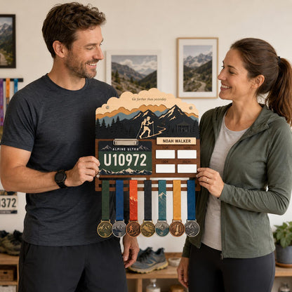 Ultra Runner Medal Holder with Race Bib Display – 100K 100 Mile Ultramarathon Medal Hanger