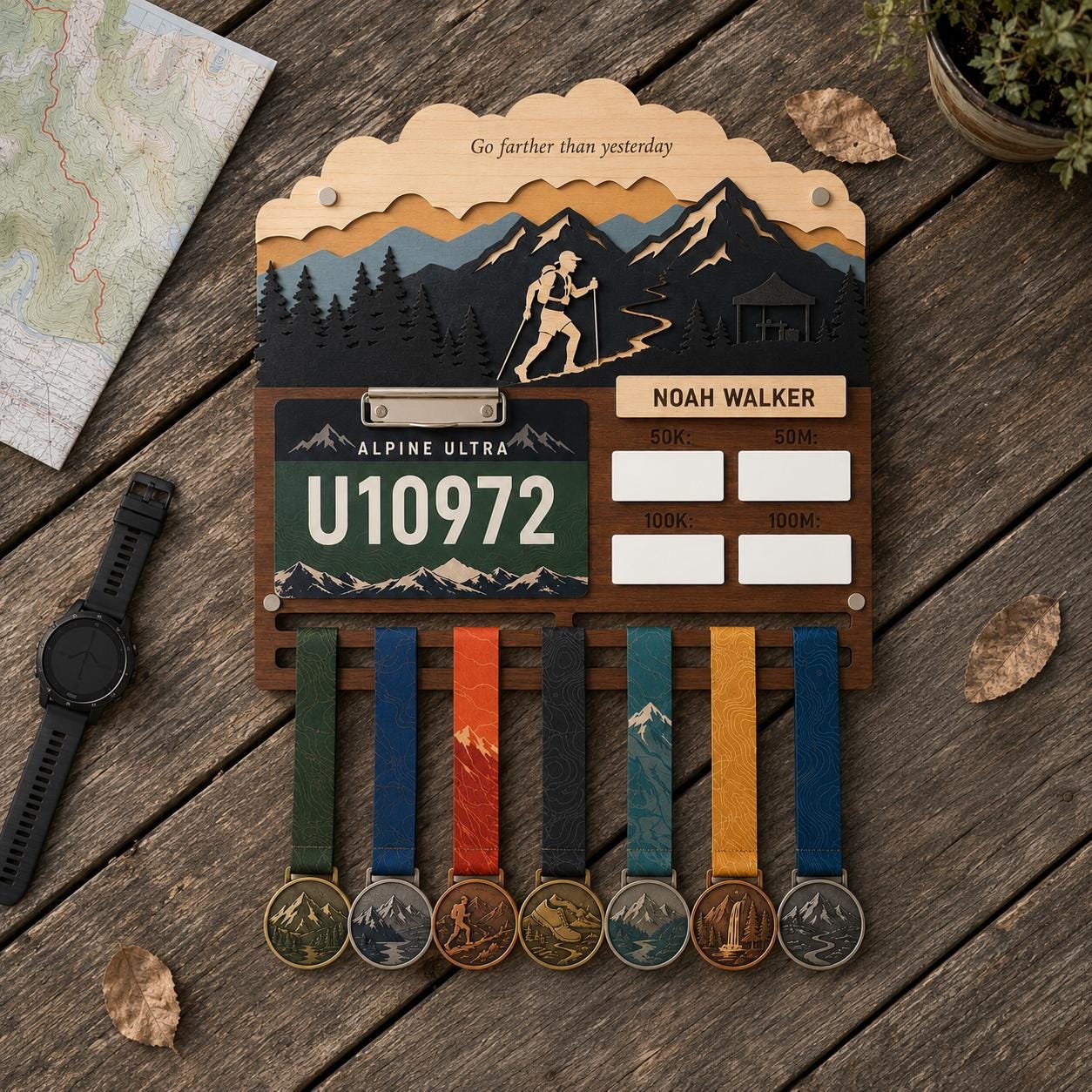 Ultra Runner Medal Holder with Race Bib Display – 100K 100 Mile Ultramarathon Medal Hanger
