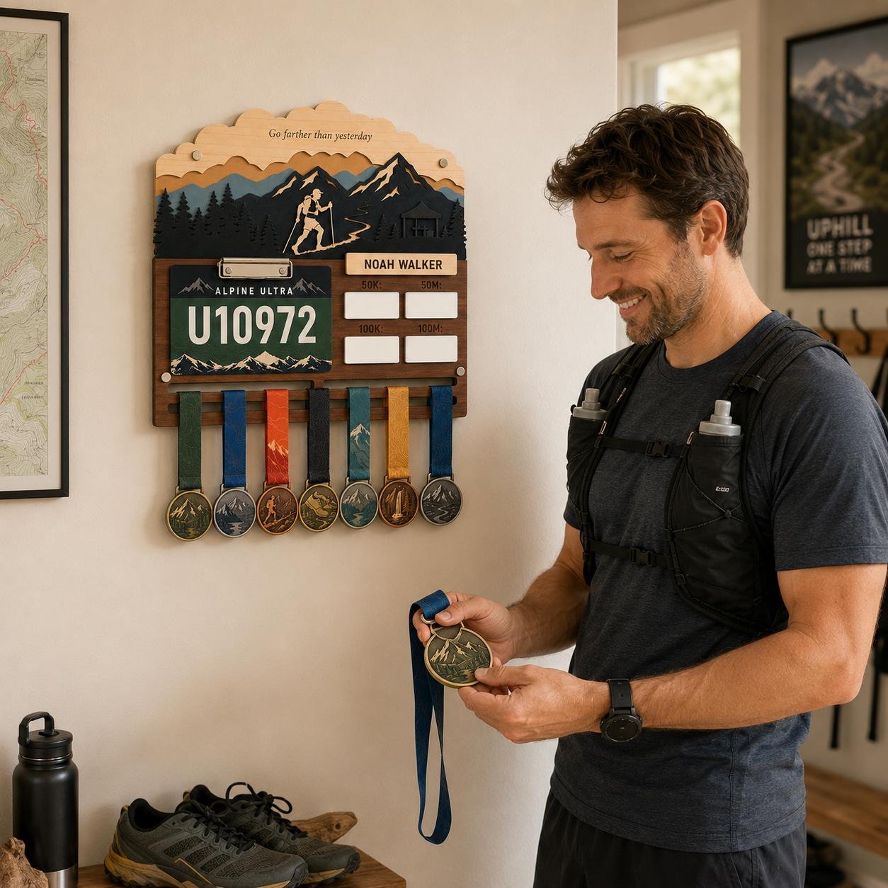 Ultra Runner Medal Holder with Race Bib Display – 100K 100 Mile Ultramarathon Medal Hanger
