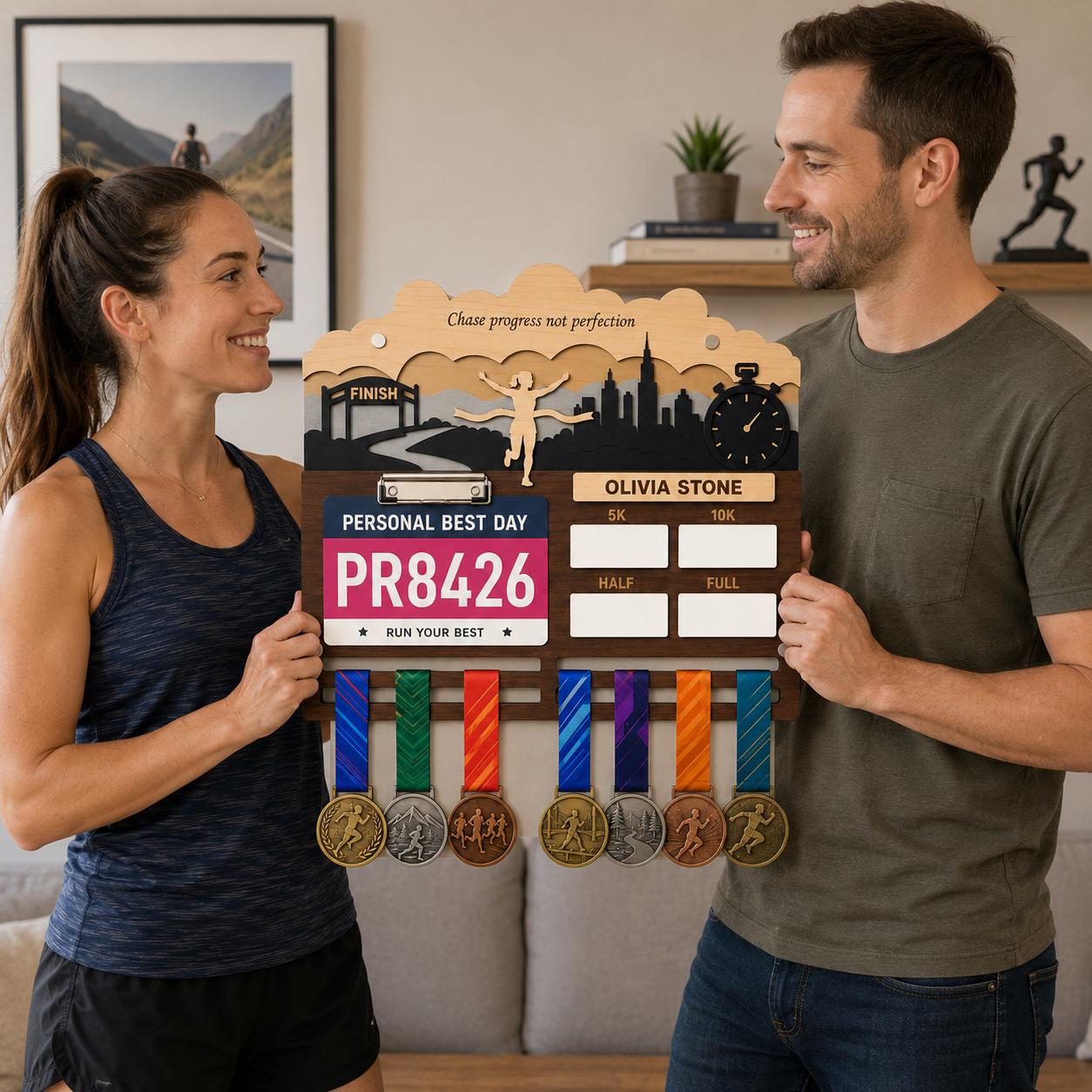 Runner Icon Medal Holder Personalized – Custom Male Female Runner Figure Medal Hanger