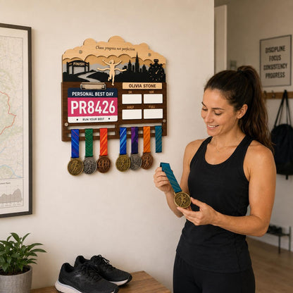 Runner Icon Medal Holder Personalized – Custom Male Female Runner Figure Medal Hanger