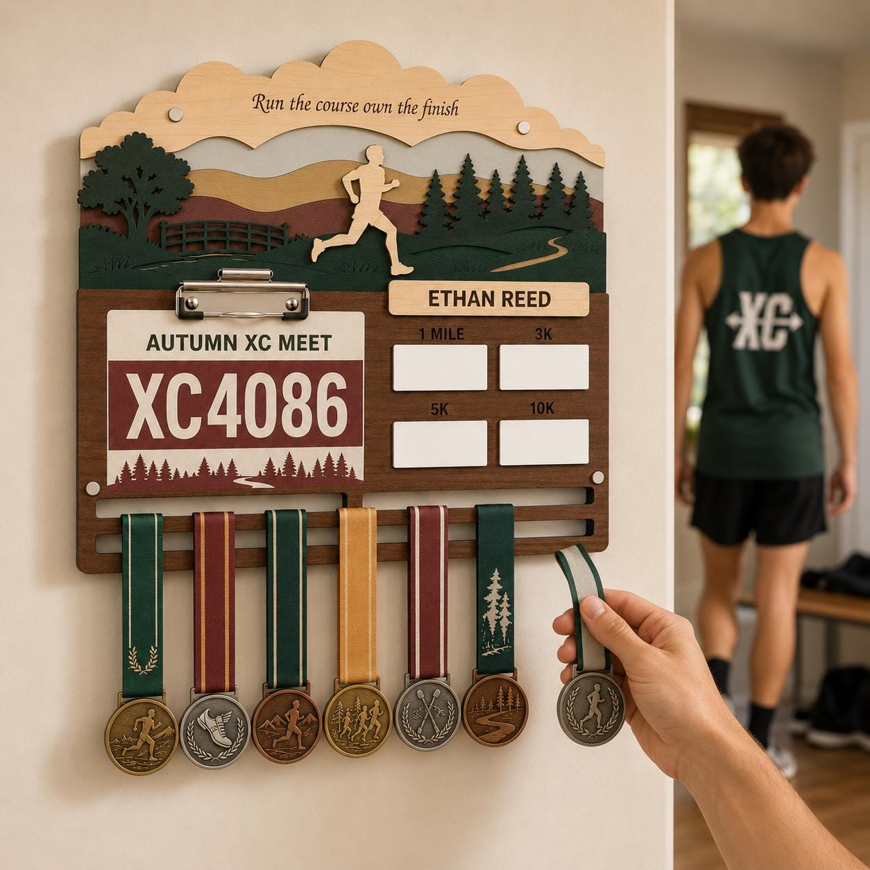 Cross Country Medal Holder with Race Bib Display – XC Track and Field Medal Hanger