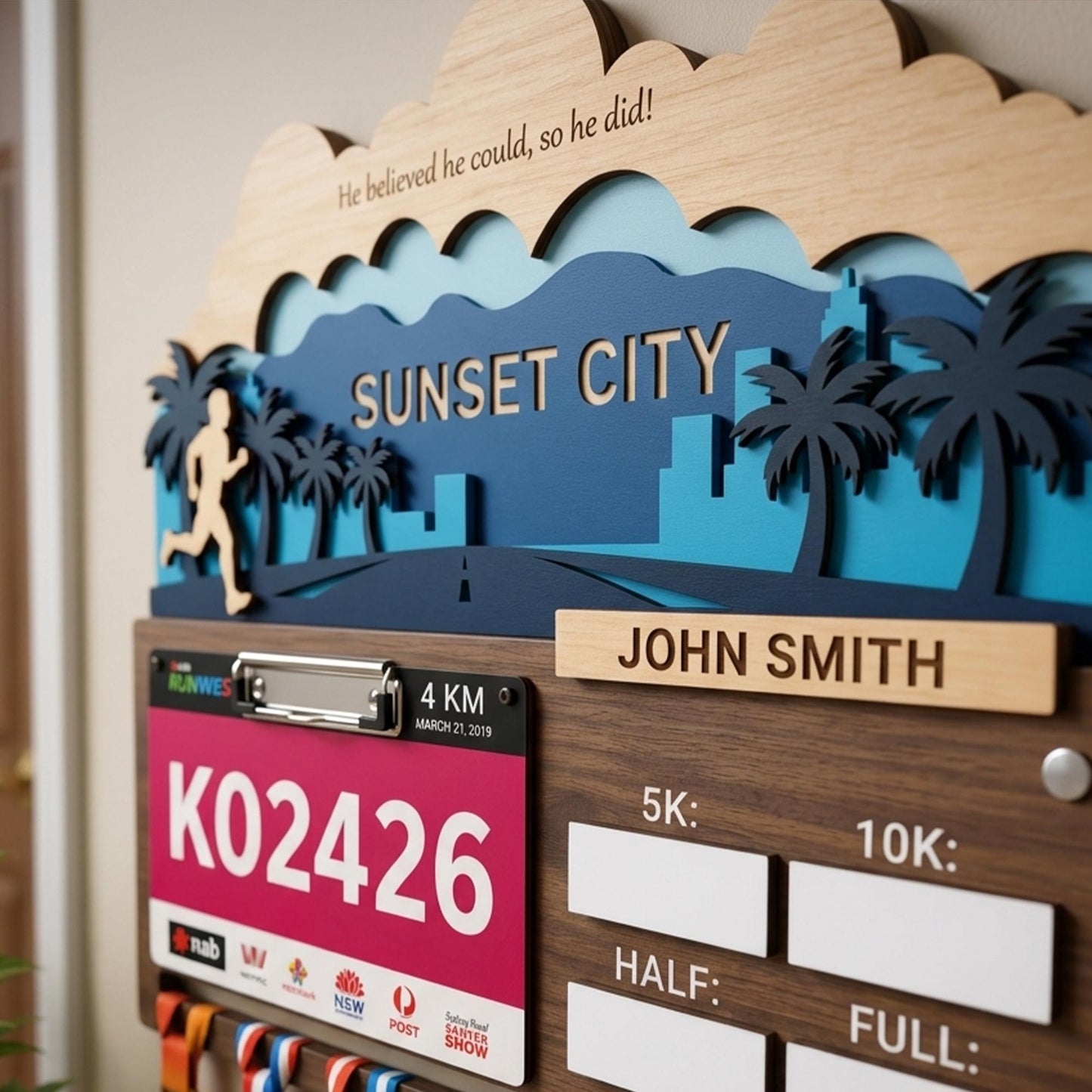 Sunset City Running Medal Hanger – Evening Skyline Race Bib Display