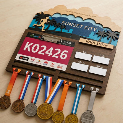 Sunset City Running Medal Hanger – Evening Skyline Race Bib Display