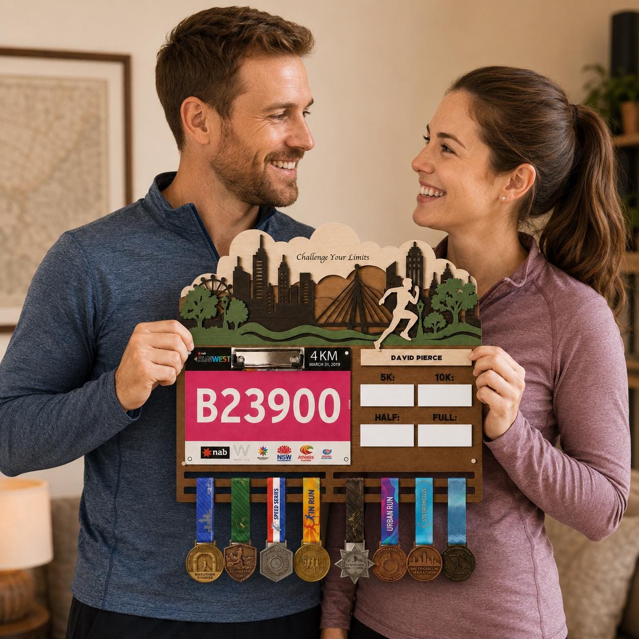 Running Medal Hanger for Him – Race Bib Display & PR Tracker