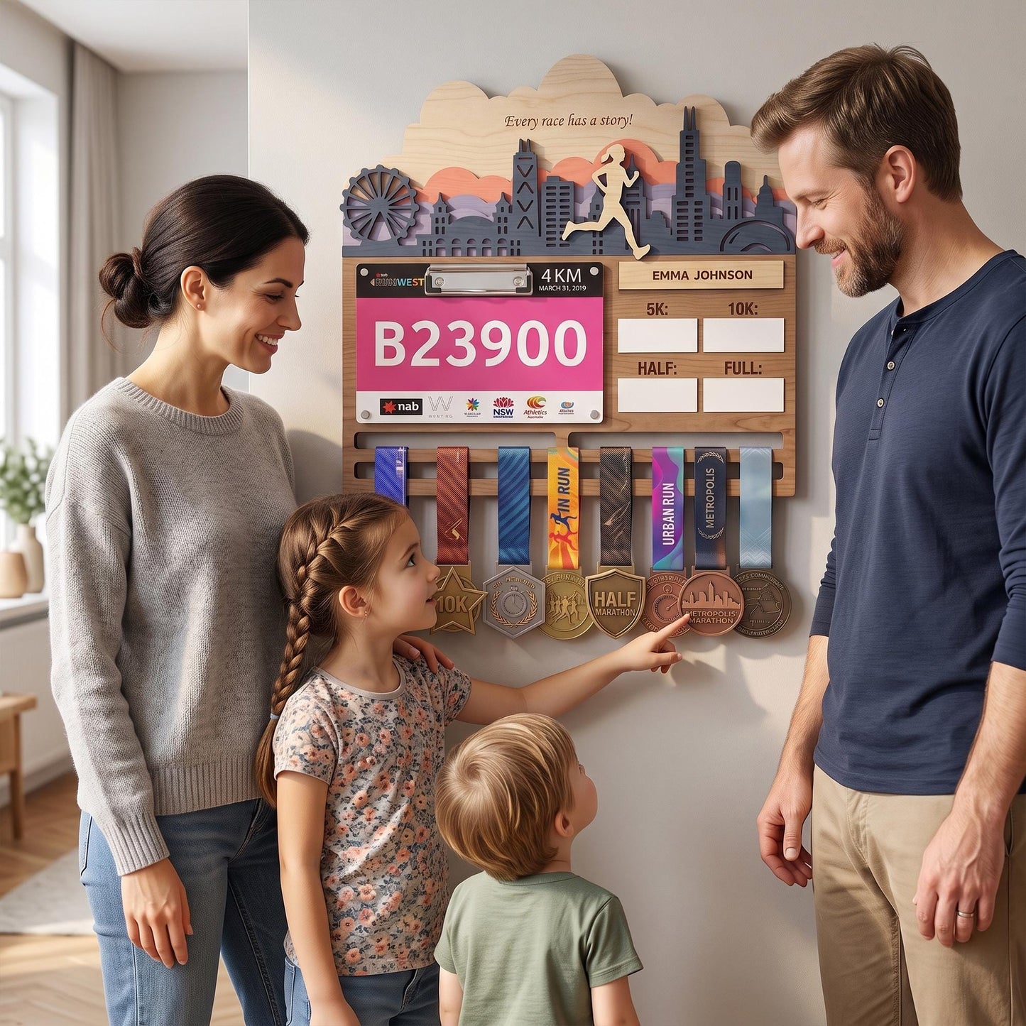 Philly Runner Medal Hanger – City Skyline Race Bib Display & PR Tracker