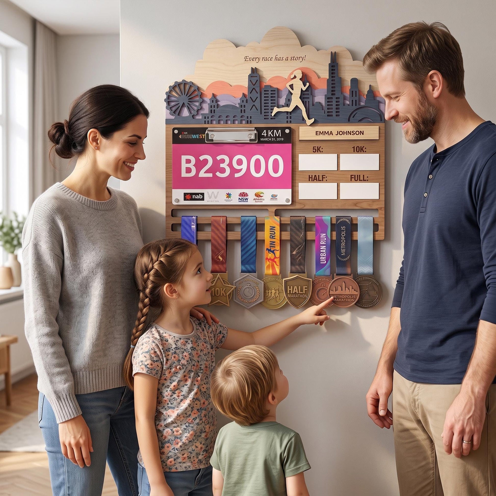Philly Runner Medal Hanger – City Skyline Race Bib Display & PR Tracker
