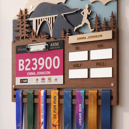 Coastal Bridge Running Medal Hanger – Bay Bridge Race Bib Display & PR Tracker
