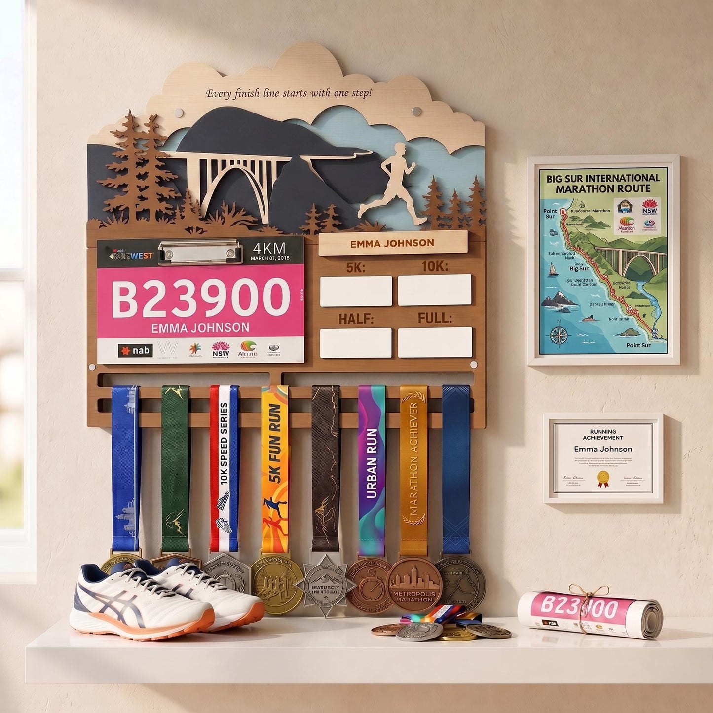 Coastal Bridge Running Medal Hanger – Bay Bridge Race Bib Display & PR Tracker