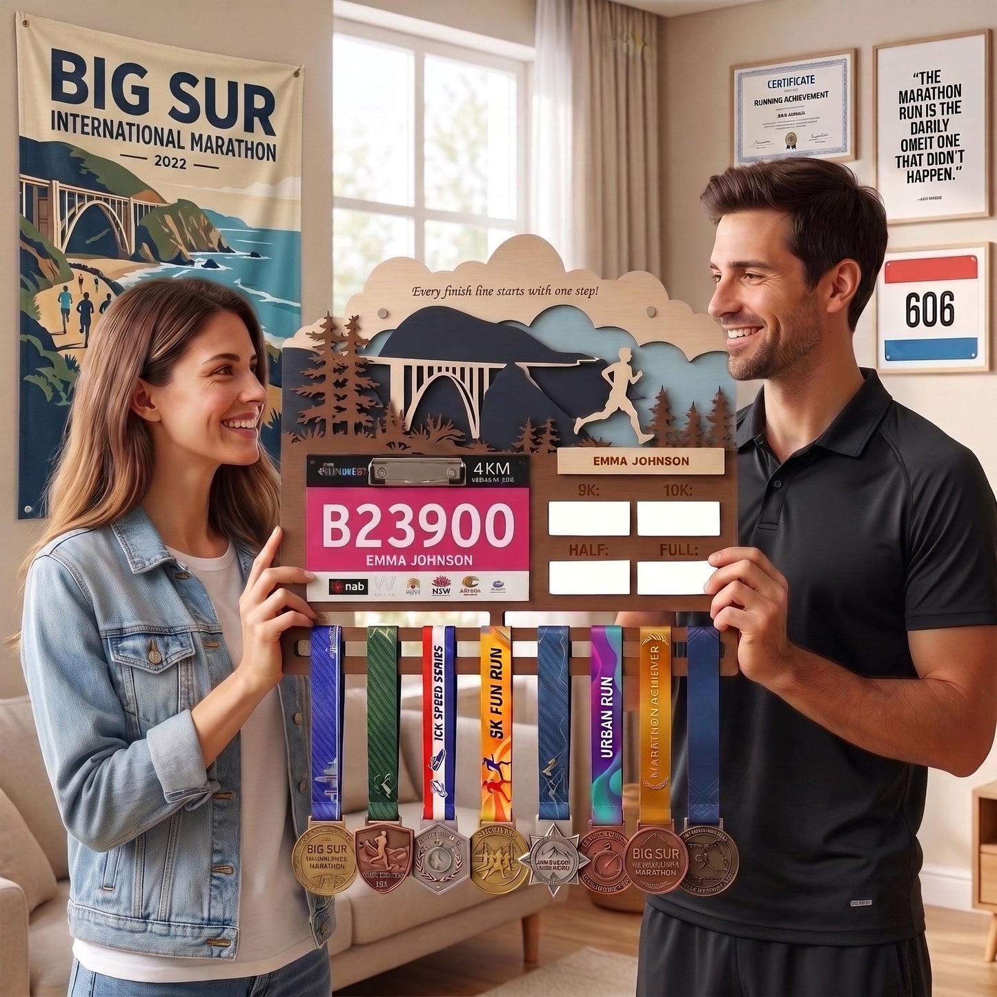 Coastal Bridge Running Medal Hanger – Bay Bridge Race Bib Display & PR Tracker
