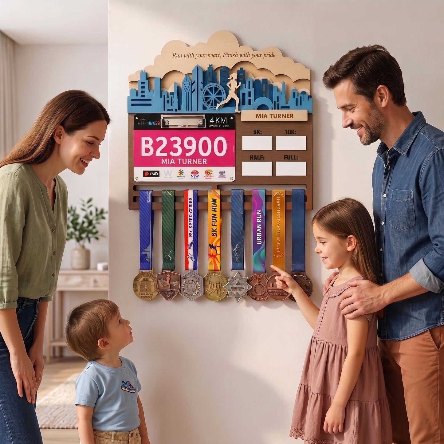Chicago Runner Medal Hanger – Skyline Race Bib Display & PR Tracker