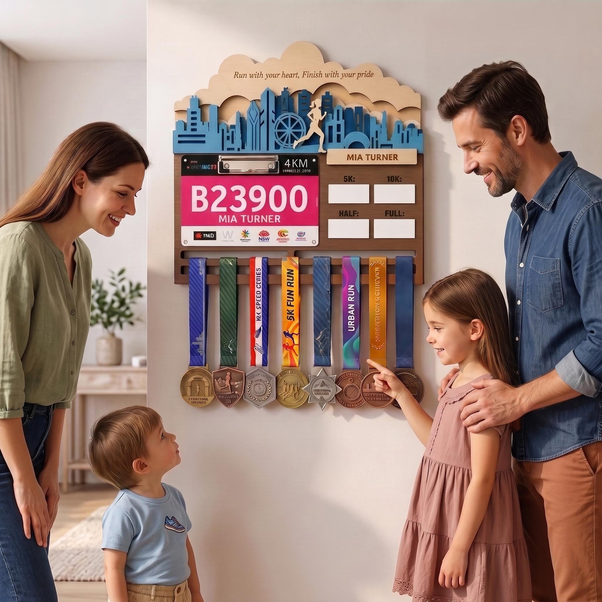 Chicago Runner Medal Hanger – Skyline Race Bib Display & PR Tracker