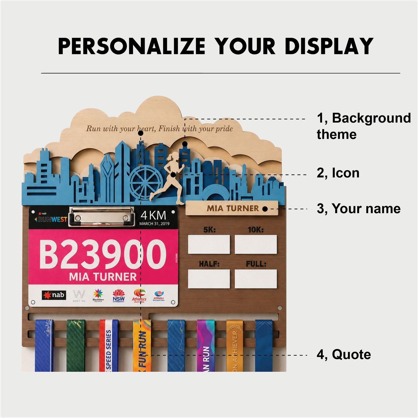 Chicago Runner Medal Hanger – Skyline Race Bib Display & PR Tracker