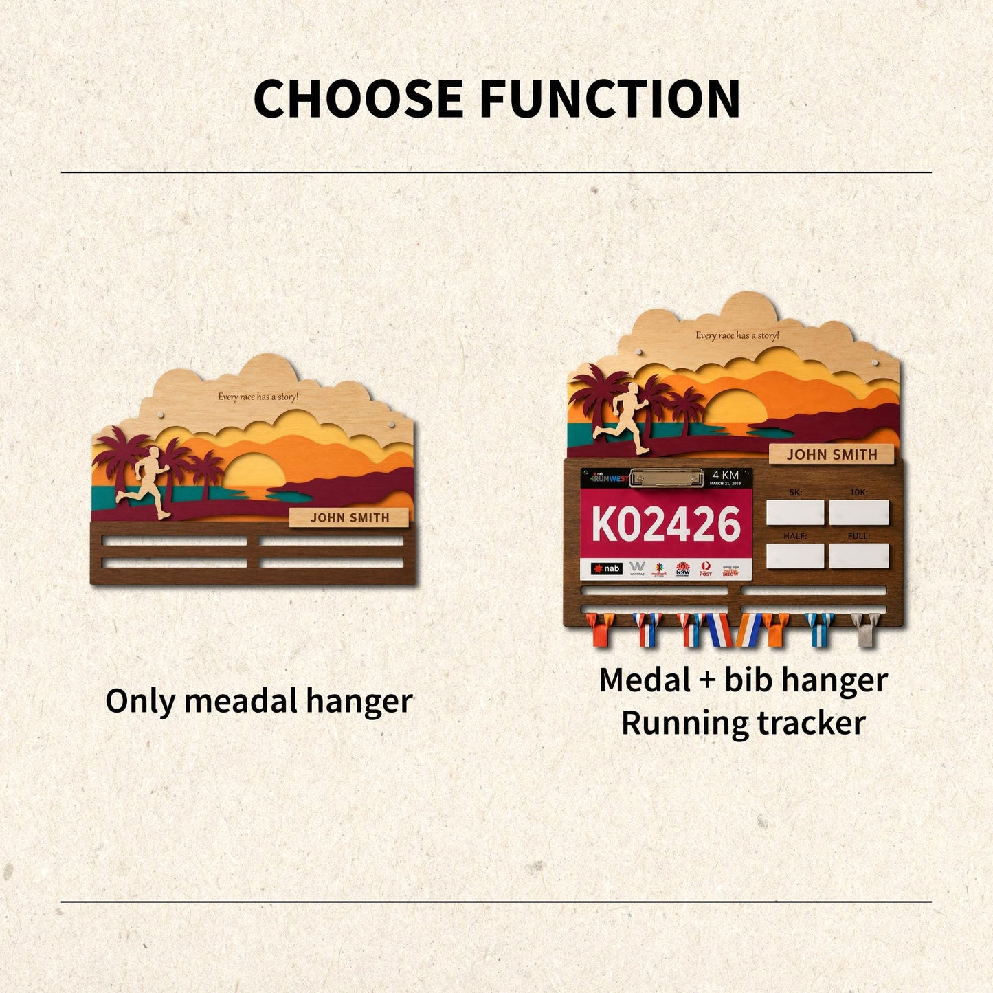 Beach Sunset Running Medal Hanger – Ocean Race Bib Display & PR Tracker