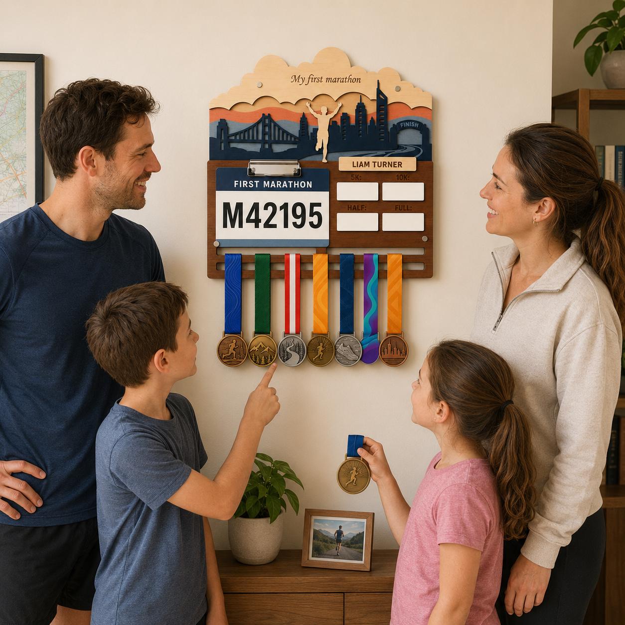First Marathon Medal Hanger Personalized – My First 26.2 Race Bib Display & Tracker