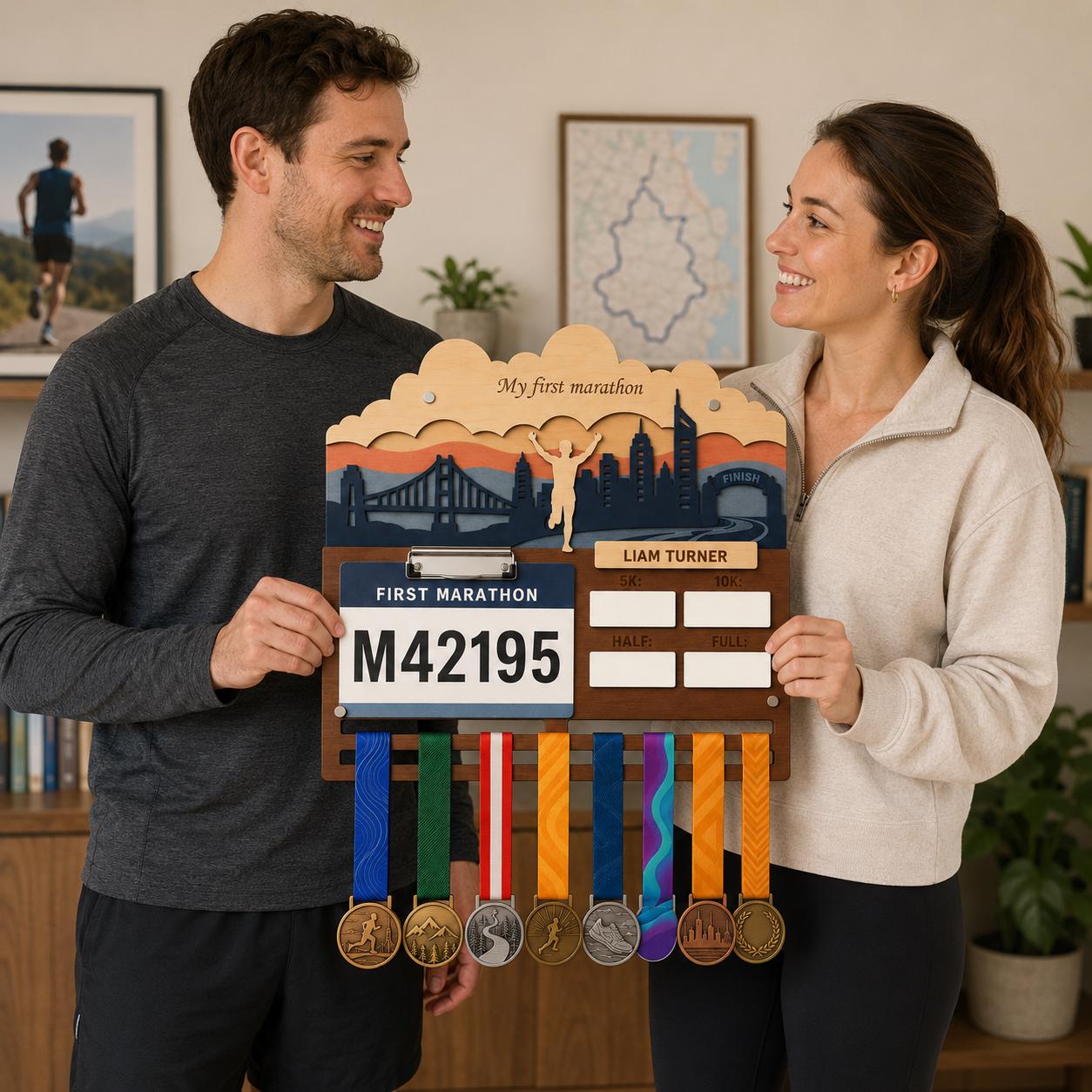 First Marathon Medal Hanger Personalized – My First 26.2 Race Bib Display & Tracker