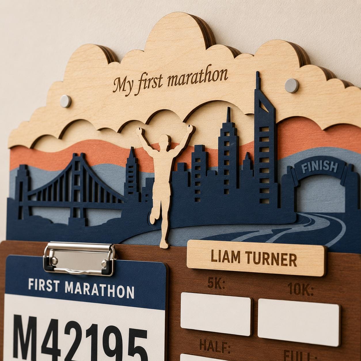 First Marathon Medal Hanger Personalized – My First 26.2 Race Bib Display & Tracker
