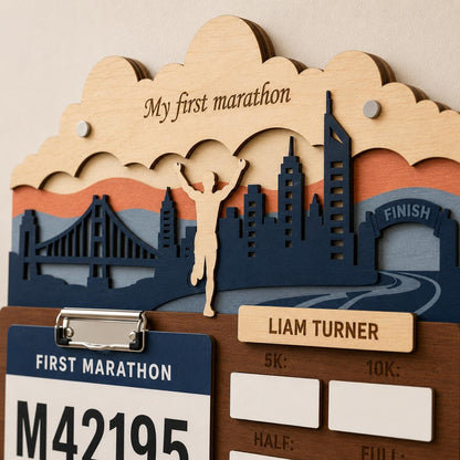 First Marathon Medal Hanger Personalized – My First 26.2 Race Bib Display & Tracker