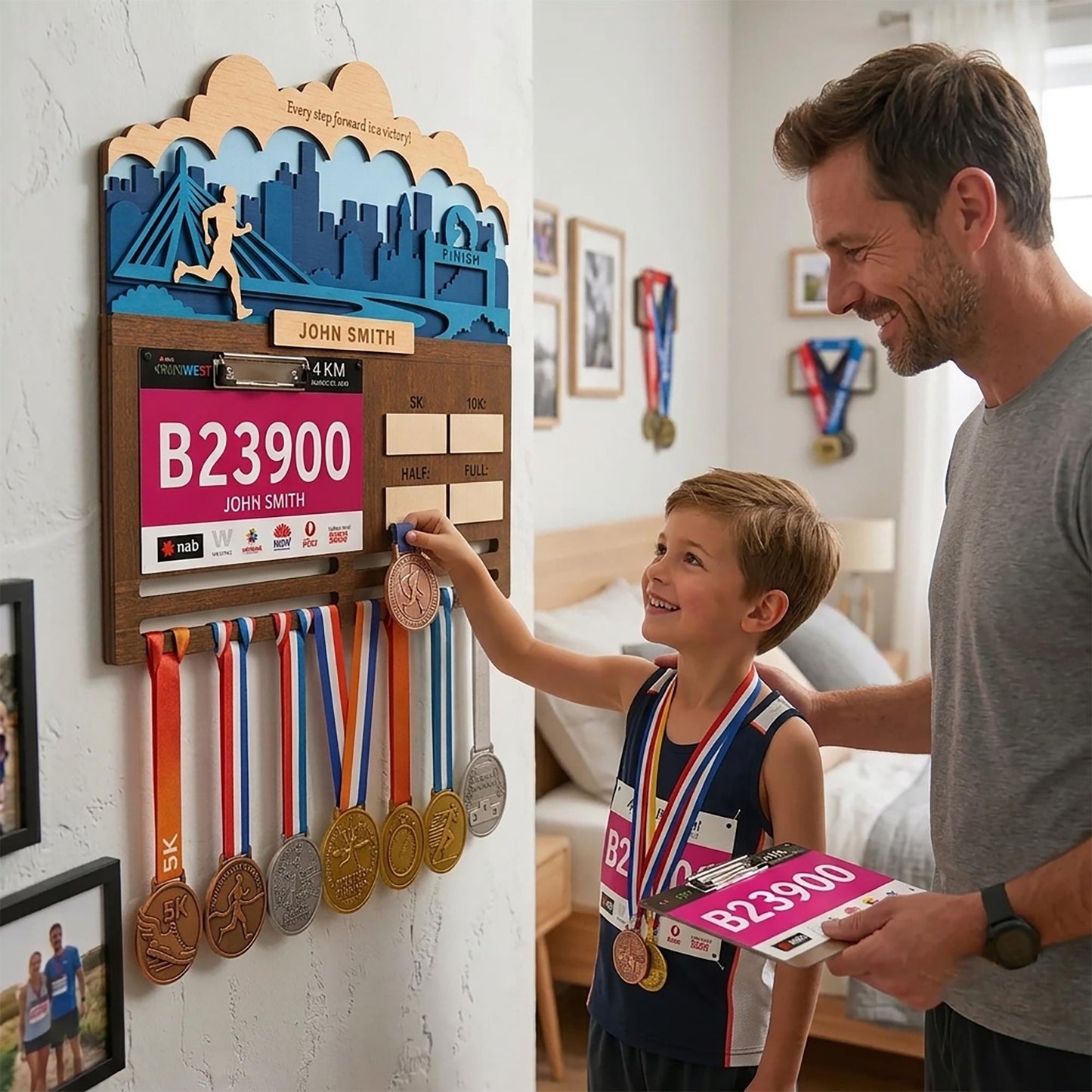 Boston 26.2 Runner Medal Holder – Race Bib Display & PR Tracker