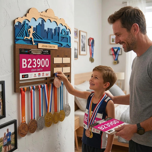 Boston 26.2 Runner Medal Holder – Race Bib Display & PR Tracker