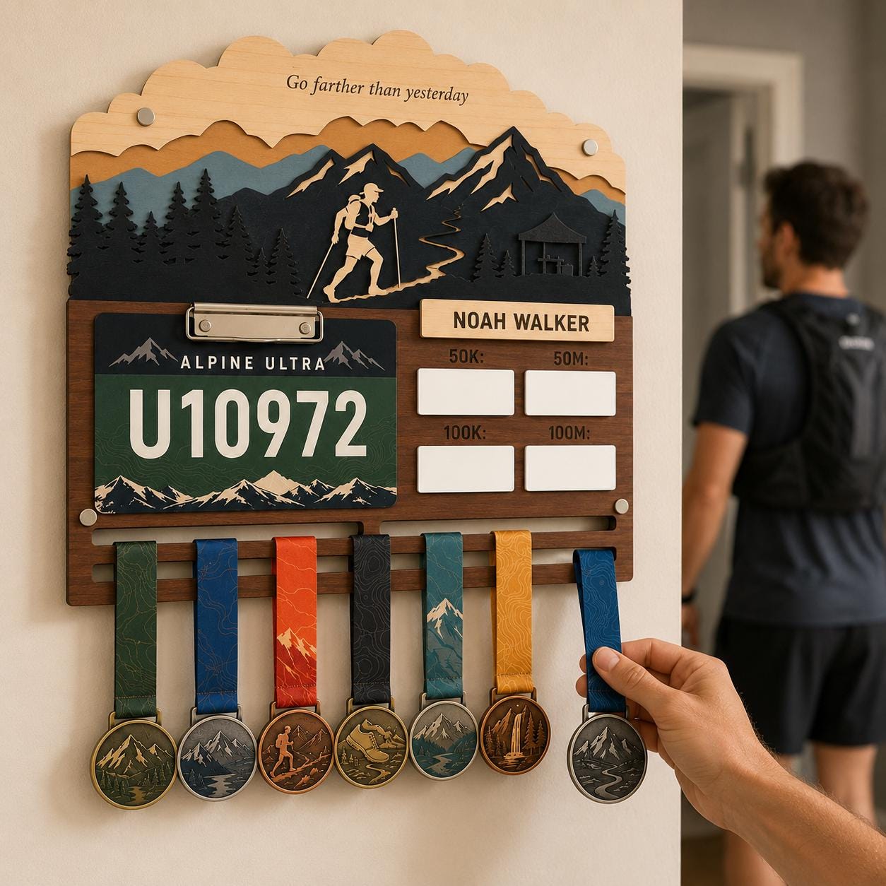 Ultra Runner Medal Holder with Race Bib Display – 100K 100 Mile Ultramarathon Medal Hanger