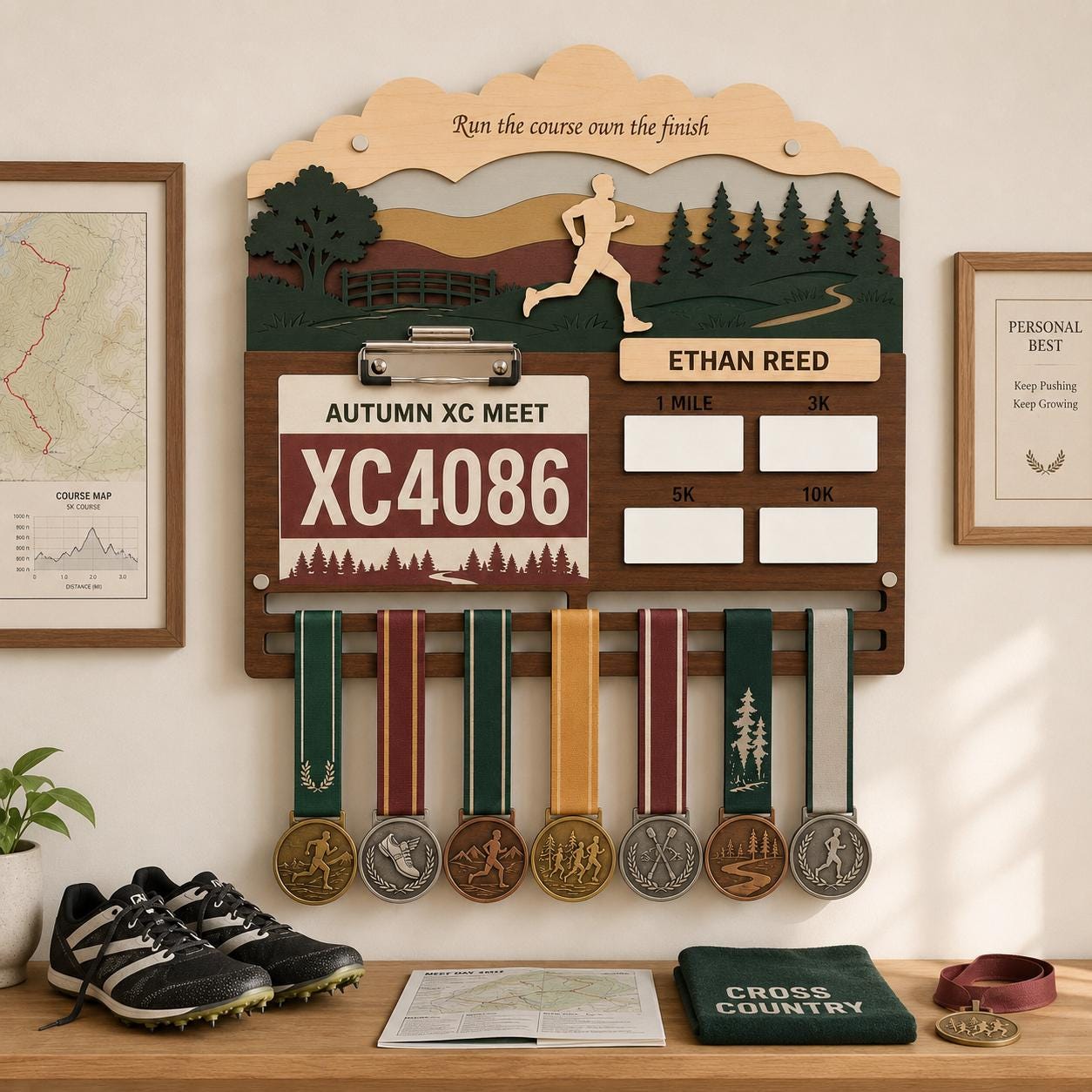 Cross Country Medal Holder with Race Bib Display – XC Track and Field Medal Hanger