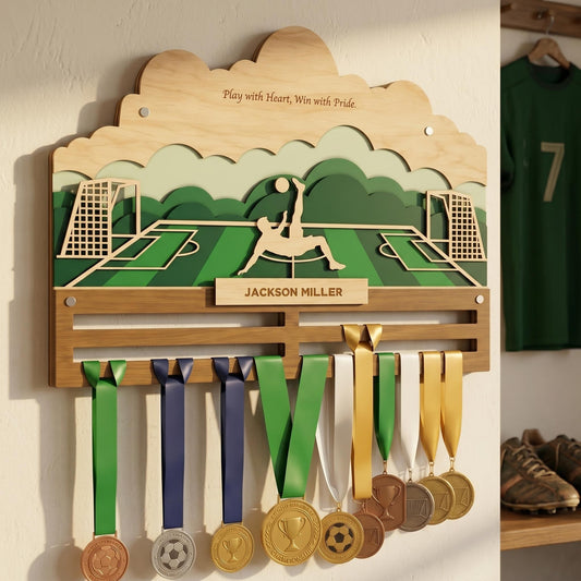 Soccer Medal Holder Personalized – Custom Football Medal Hanger with Name
