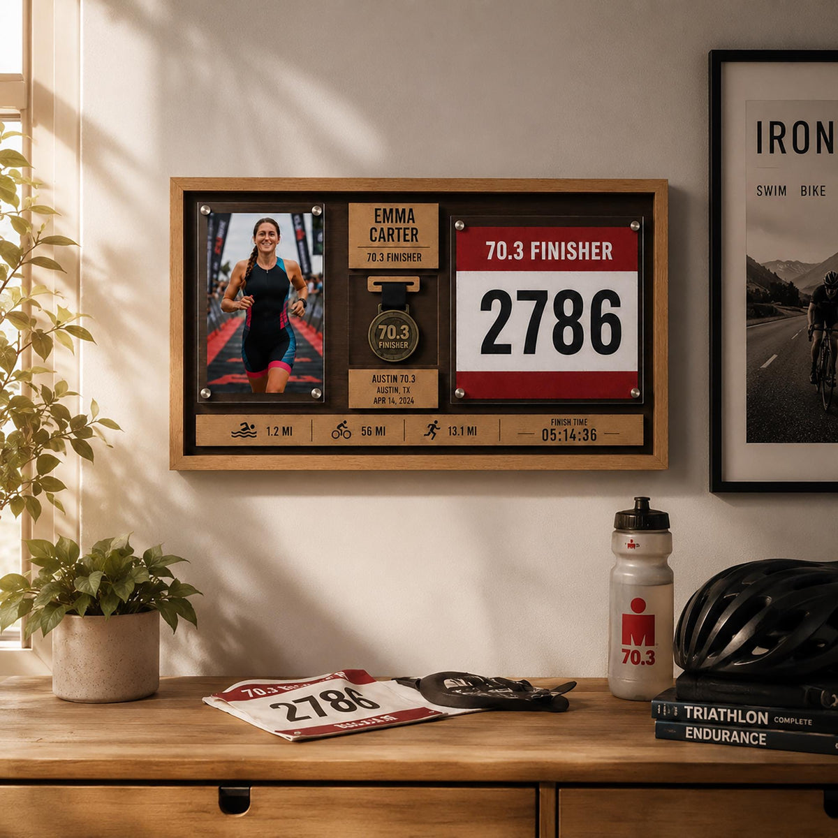 Marathon medal display case – in a home office