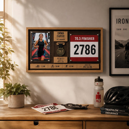 Marathon medal display case – in a home office
