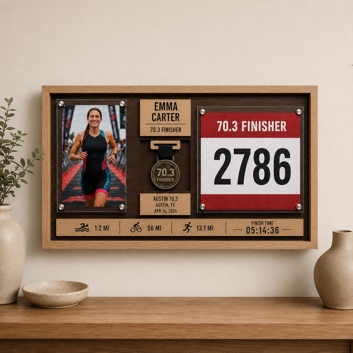 Marathon medal display case – front view