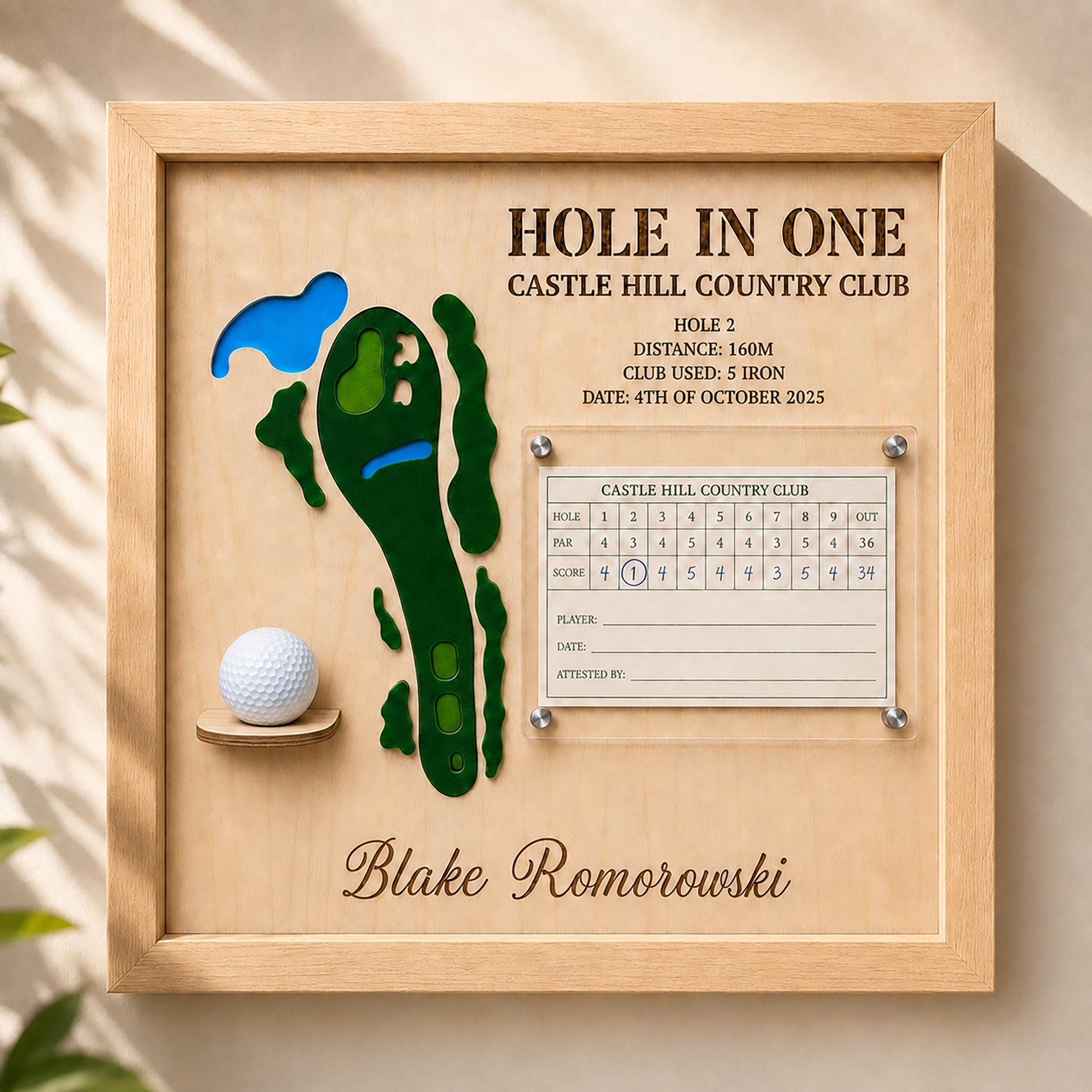 Hole in One Golf Ball Display – Personalized 3D Golf Course Map Shadow Box