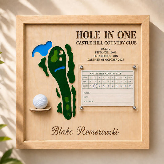 Hole in One Golf Ball Display – Personalized 3D Golf Course Map Shadow Box