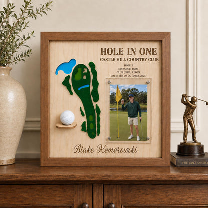 Hole in One Golf Ball Display – Personalized 3D Golf Course Map Shadow Box