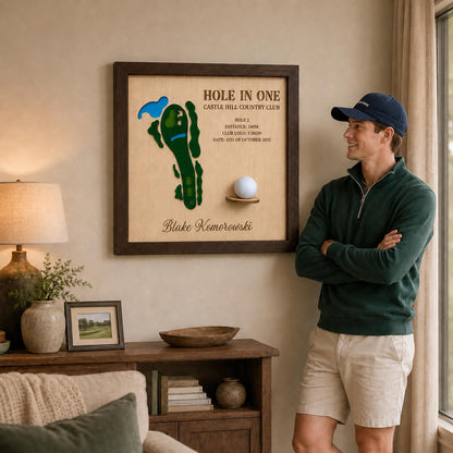 Hole in One Golf Ball Display – Personalized 3D Golf Course Map Shadow Box